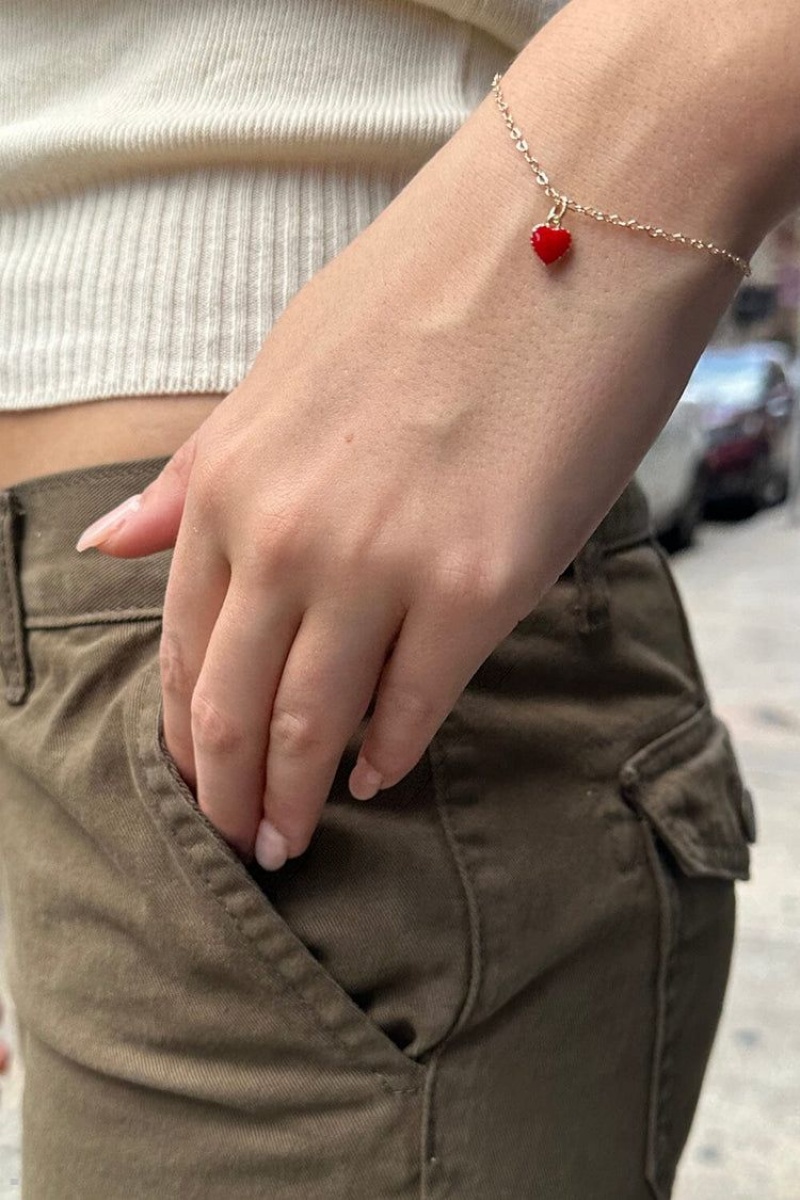 Bracelet Brandy Melville Red Heart Doré | BUI-07791537